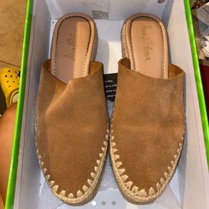 Tan suede mules